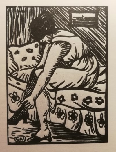 Woman Pulling Up Her Stockings, Wood Engraving, from Galerie Barbery (Paris) by Gaspard Maillol